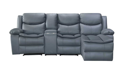 Coco 2-Seater Recliner with Chaise & Console – Air-Leather, Stainless Cupholders