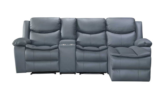 Coco 2-Seater Recliner with Chaise & Console – Air-Leather, Stainless Cupholders