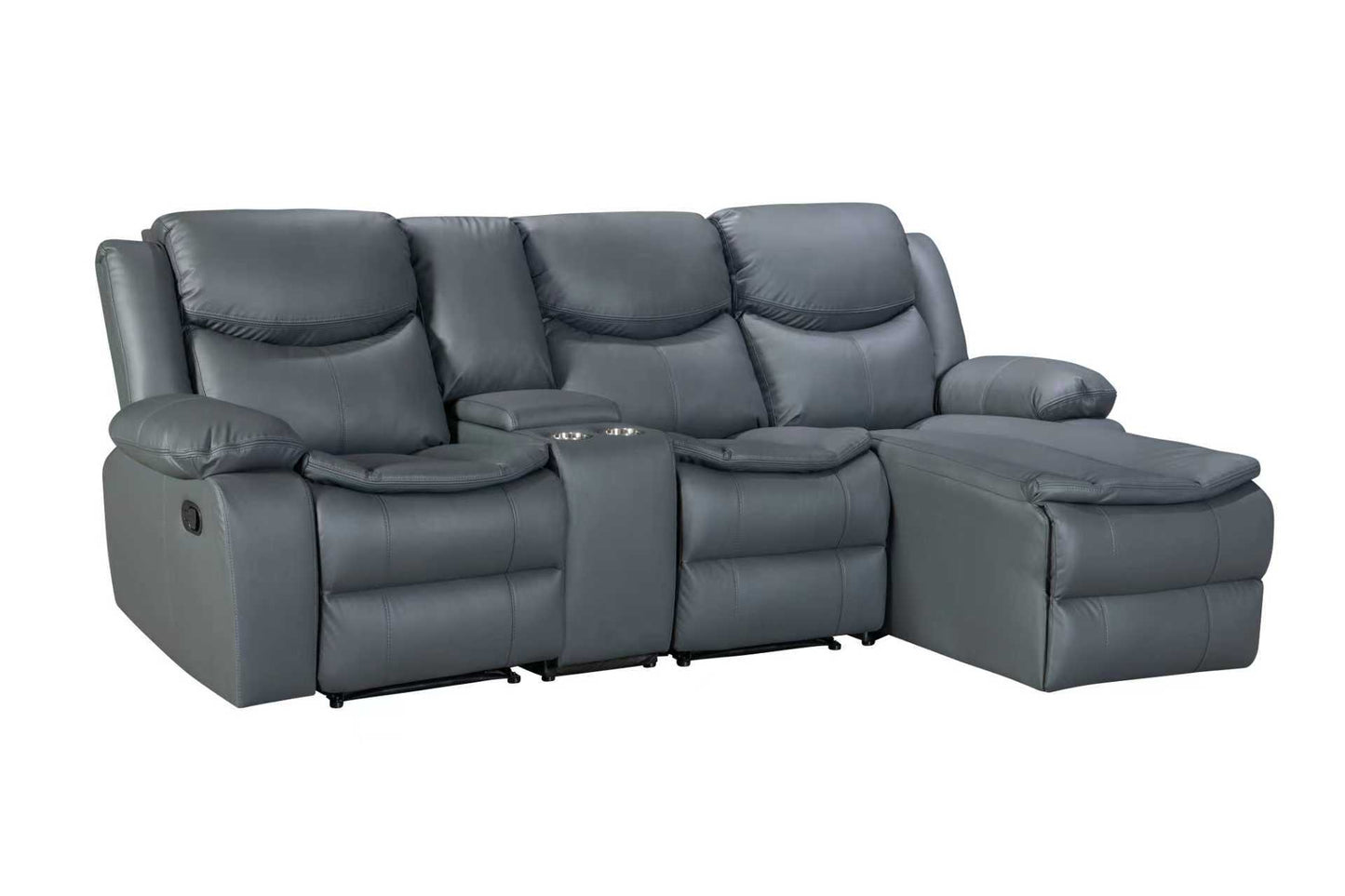Coco 2-Seater Recliner with Chaise & Console – Air-Leather, Stainless Cupholders