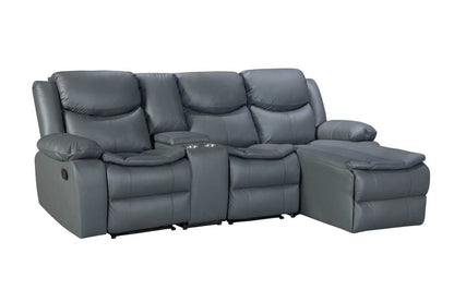 Coco 2-Seater Recliner with Chaise & Console – Air-Leather, Stainless Cupholders