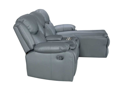 Coco 2-Seater Recliner with Chaise & Console – Air-Leather, Stainless Cupholders