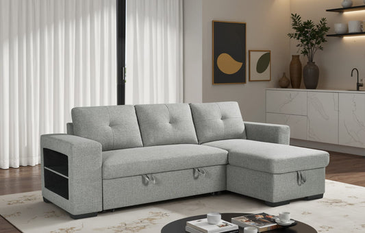 Anna Reversible Corner Sofa Bed – Reversible 3-Seater Sofa Bed | Light Grey