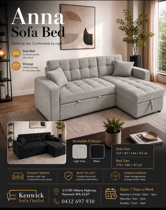 Anna Reversible Corner Sofa Bed – Reversible 3-Seater Sofa Bed | Light Grey