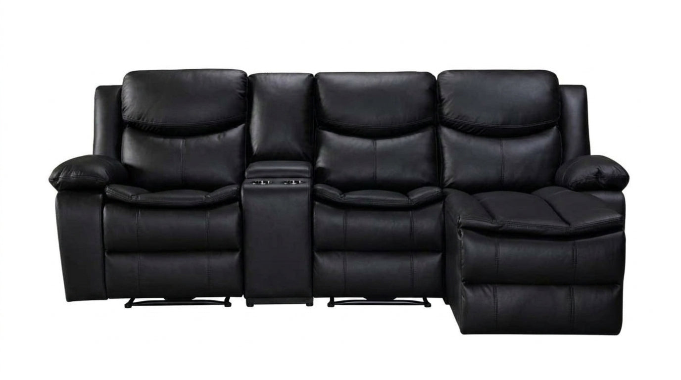 Coco 2-Seater Recliner with Chaise & Console – Air-Leather, Stainless Cupholders