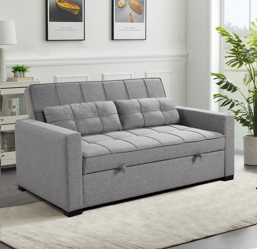 Nicol Click Clack & Pull-Out Sofa – 3-Seater Sofa Bed | Light Grey
